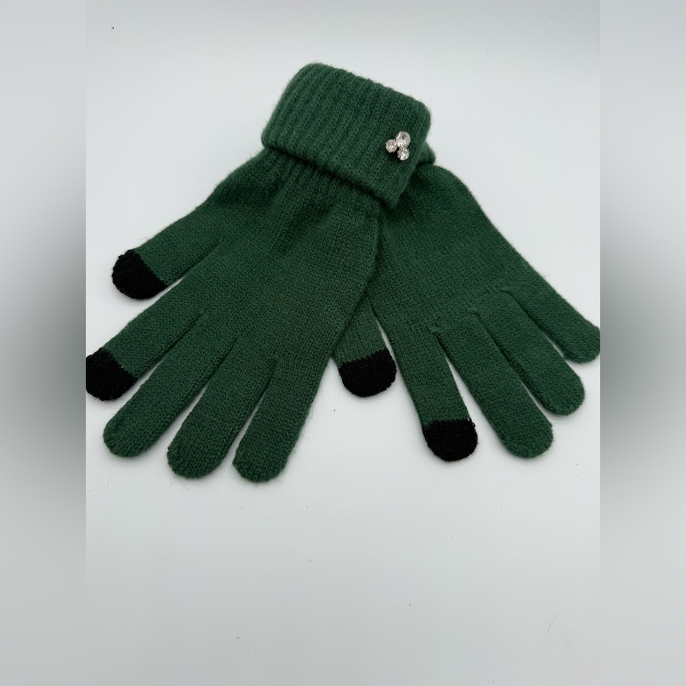 Disney Parks Womens Tech Gloves Mickey Mouse Head Icon Rhinestone Bling Green